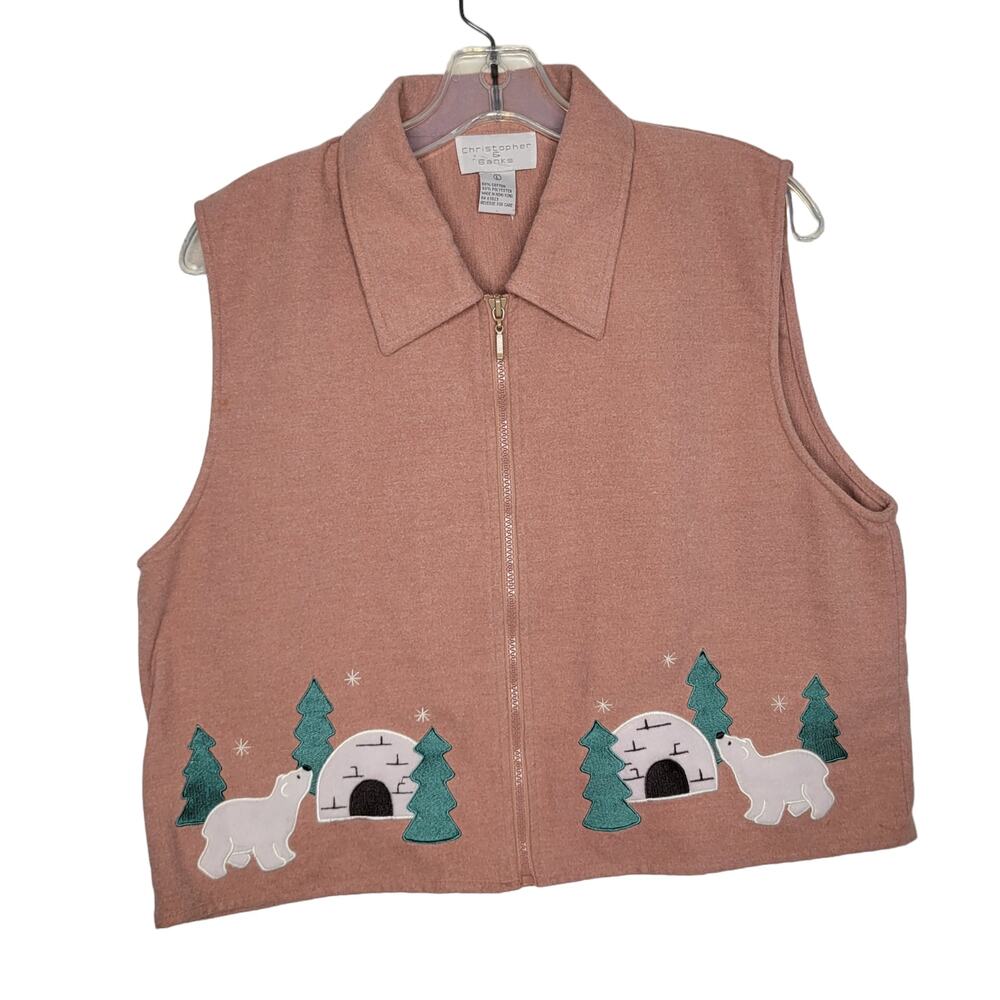 Vintage Women Novelty Winter Vest Polar Bear Igloo Grannycore Pink Large